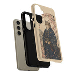 Samurai Cat Phone Case, Cherry Blossom Katana Art Cover