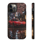 Red FD RX-7 Blossom Alley Tough Phone Case - Rain-Slicked Night