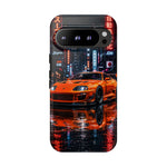 Orange Supra Phone Case, Neon City Night JDM Sports Car Tough Cover