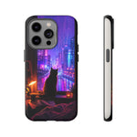 Lo-Fi Cat Neon Rain Window Vaporwave Art Tough Phone Case