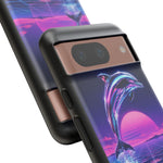 Neon Dolphin Retro Wave Tough Case | Vaporwave Japanese Text, 80s Synth Sunset