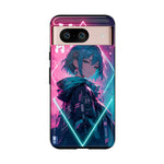 Anime Girl Phone Case Teal, Neon Kanji Calm Gradient Tough Cover