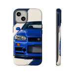 R34 Skyline GT-R Bayside Blue Tough Phone Case for 90s JDM Fans
