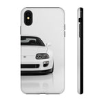 White MK4 Supra Phone Case, Retro 90s JDM Tough Cover for Car Enthusiasts