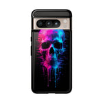 Neon Glitch Skull Phone Case, Dripping Paint Scanline Cover
