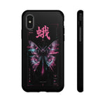 Glitch Moth Wings Art Tough Phone Case - Pink Cyan on Black
