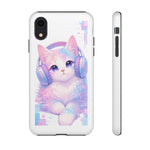 Pastel Cat Phone Case, Headphones Glitch Color Block Cover