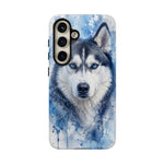 Husky Watercolor Art Tough Phone Case - Icy Blue Dog Portrait