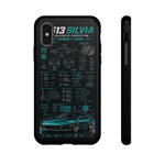 Teal S13 Silvia Phone Case, JDM Drift Infographic Spec Cover