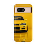 Yellow Skyline Phone Case, R34 GTR 90s JDM Legend Tough Cover for Men Gift