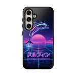 Neon Dolphin Retro Wave Tough Case | Vaporwave Japanese Text, 80s Synth Sunset