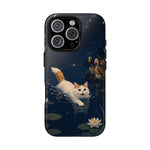 Turkish Van Swimming Cat Tough Case | Whimsical Night Pond, Lily Pads, Ducks