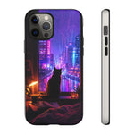 Lo-Fi Cat Neon Rain Window Vaporwave Art Tough Phone Case
