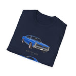 Blue 1966 GTO Muscle Car Trio Illustration T-Shirt | Classic Auto Shirt
