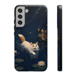 Turkish Van Swimming Cat Tough Case | Whimsical Night Pond, Lily Pads, Ducks