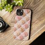Silk Rose Phone Case, Blush Pink Floral Pattern Tough Cover, Gift