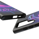 Neon Dolphin Retro Wave Tough Case | Vaporwave Japanese Text, 80s Synth Sunset