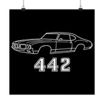 Oldsmobile 442 Poster Classic Muscle Car Line Art Wall Print Vintage Auto Garage