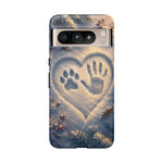 Pet Paw Print Phone Case Snow Heart Tough Cover Gift Art