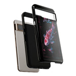 Glitch Koi Fish Art Tough Phone Case - Cyan Pink on Black