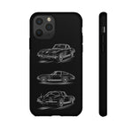C2 Sting Ray Line Art Phone Case, Glowing Silver Three-View