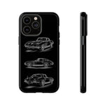 C2 Sting Ray Line Art Phone Case, Glowing Silver Three-View