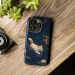 Turkish Van Swimming Cat Tough Case | Whimsical Night Pond, Lily Pads, Ducks