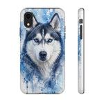 Husky Watercolor Art Tough Phone Case - Icy Blue Dog Portrait