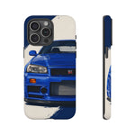 R34 Skyline GT-R Bayside Blue Tough Phone Case for 90s JDM Fans