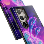 Neon Dolphin Ocean Vaporwave Art Tough Phone Case