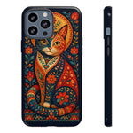 Folk Art Cat Phone Case, Bold Saturated Pattern Cover