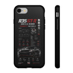 R35 GTR Infographic Phone Case, Black Spec Sheet Tough Cover