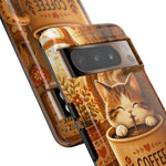 Coffee Cat Phone Case, Cozy Morning Folk Art Cover, Gift