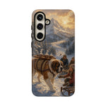 Saint Bernard Winter Rescue phone case | snowy mountain dog scene