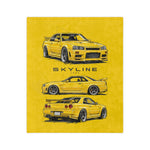 Yellow Skyline GTR Illustration Blanket | R34 Trio Velveteen Microfiber