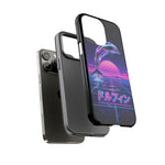 Neon Dolphin Retro Wave Tough Case | Vaporwave Japanese Text, 80s Synth Sunset