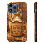 Coffee Cat Phone Case, Cozy Morning Folk Art Cover, Gift