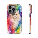 Persian Cat Watercolor Portrait Tough Phone Case - Rainbow