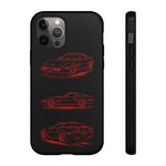 C4 Corvette Line Art Phone Case, Glowing Red Three-View