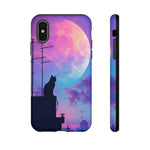 Silhouette Cat Moon Phone Case | Purple Pink Sky Vaporwave Cover