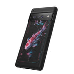 Glitch Koi Fish Art Tough Phone Case - Cyan Pink on Black