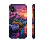 Sunset Car Meet Civic Phone Case | Sports Cars, Palm Trees, Neon Beach Scene