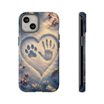 Pet Paw Print Phone Case Snow Heart Tough Cover Gift Art
