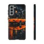 Orange Daytona Phone Case, Rainy City Night Muscle Car Tough Cover