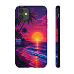 Retro Sunset Beach Scene Phone Case | Neon Palm Ocean Wave