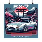 RX-7 FD Poster JDM Rotary Engine Car Tokyo Temple Cherry Blossom Art