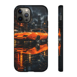 Orange Daytona Phone Case, Rainy City Night Muscle Car Tough Cover