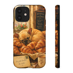 Sleeping French Bulldog with Croissants phone case | cute bakery scene