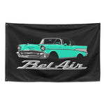 1957 Bel Air Convertible Wall Flag Banner 34x56 Turquoise Tri-Five Decor
