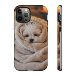 Maltese Puppy Burrito Phone Case, Cozy Blanket Portrait